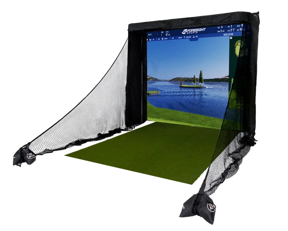 High-quality golf simulator bay with golf impact scree