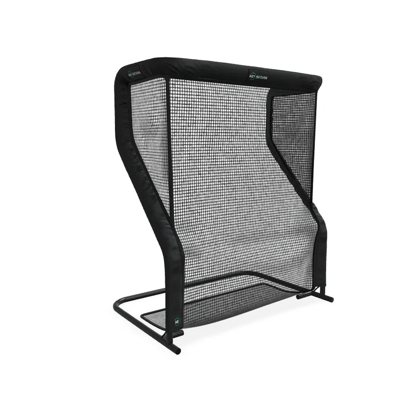 Golf practice net with ball return system for indoor practice