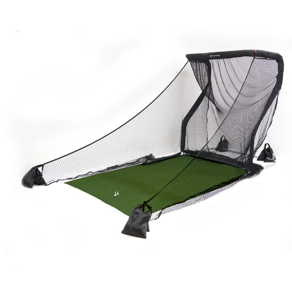 Golf practice net with ball return system for home training