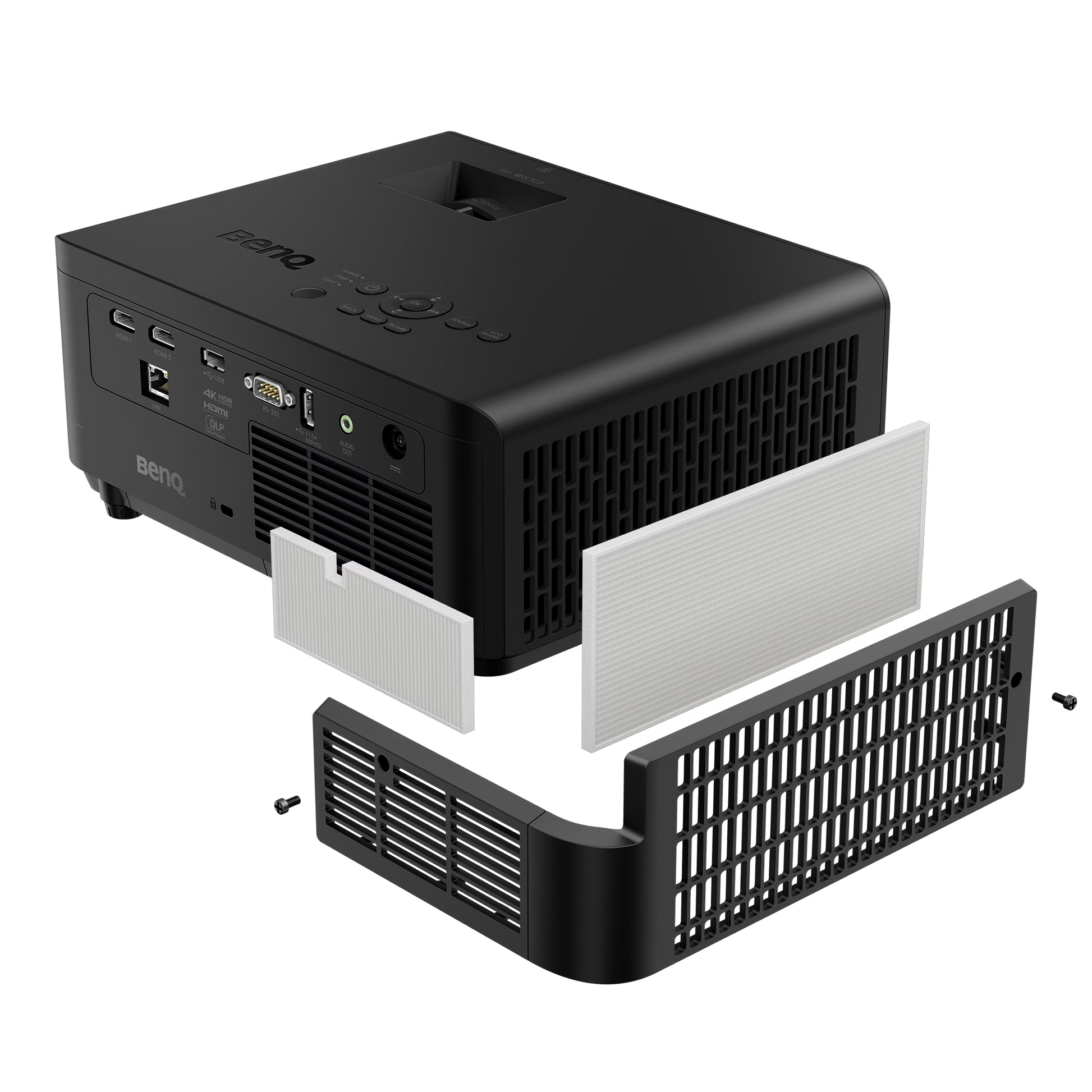 BenQ LK830ST projector connectivity ports and cooling vents